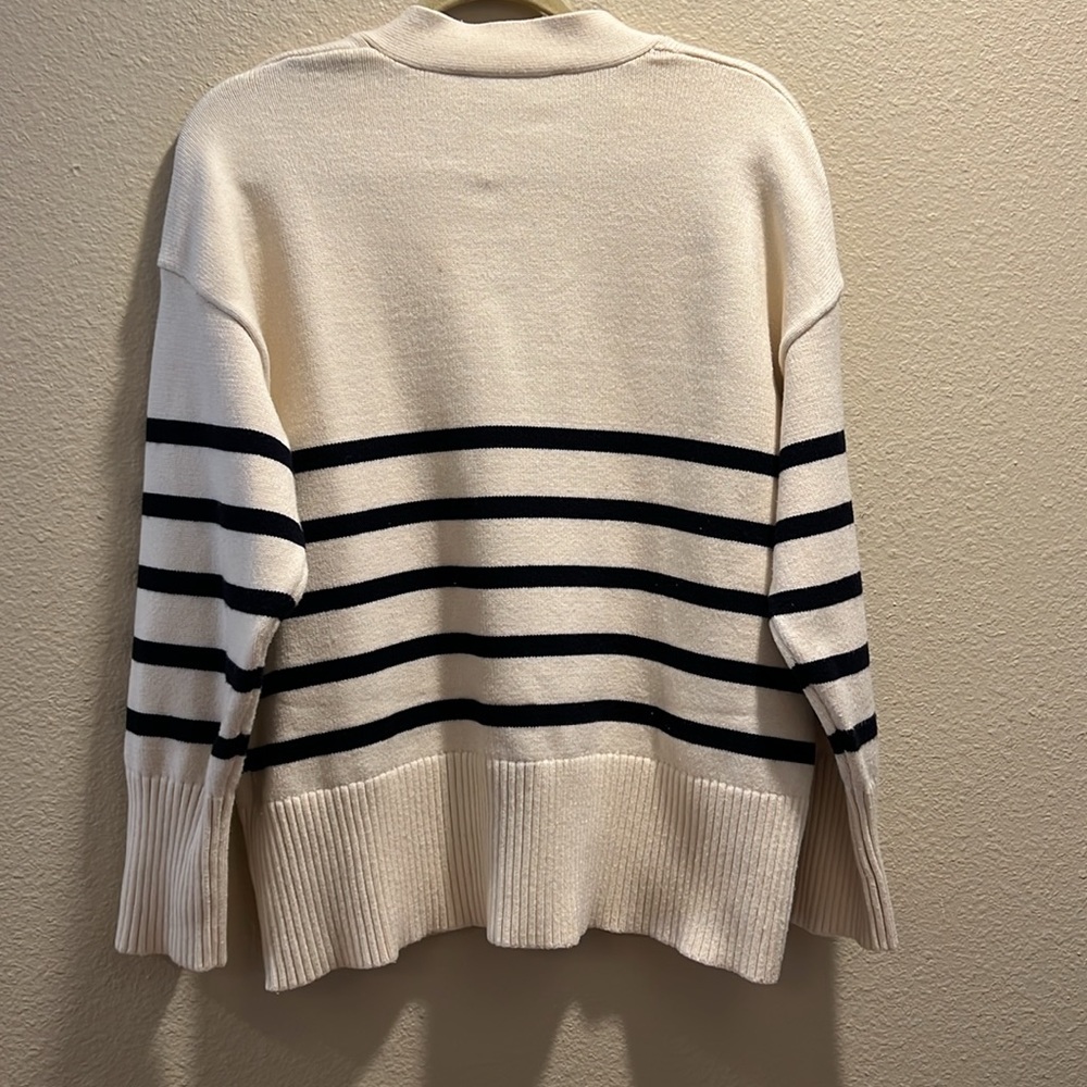 Sz M Zara Off White/Black Tripe Cardigan - Picture 3 of 5